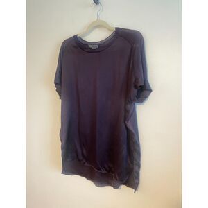 vince. Purple Mixed Media Silk Tee Blouse Cashmere- Silk - Modal SIZE MEDIUM